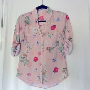 Pink Floral Portofino Button Down Slim Fit XS Shirt, Express